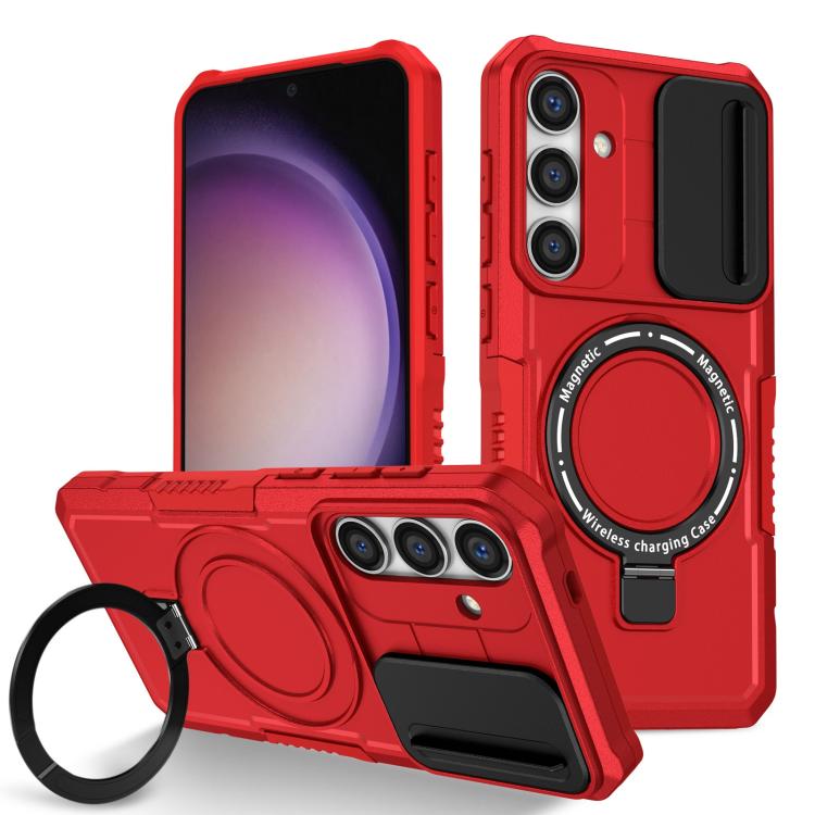 

For Samsung Galaxy S24 5G Sliding Camshield MagSafe Holder TPU Hybrid PC Phone Case(Red)