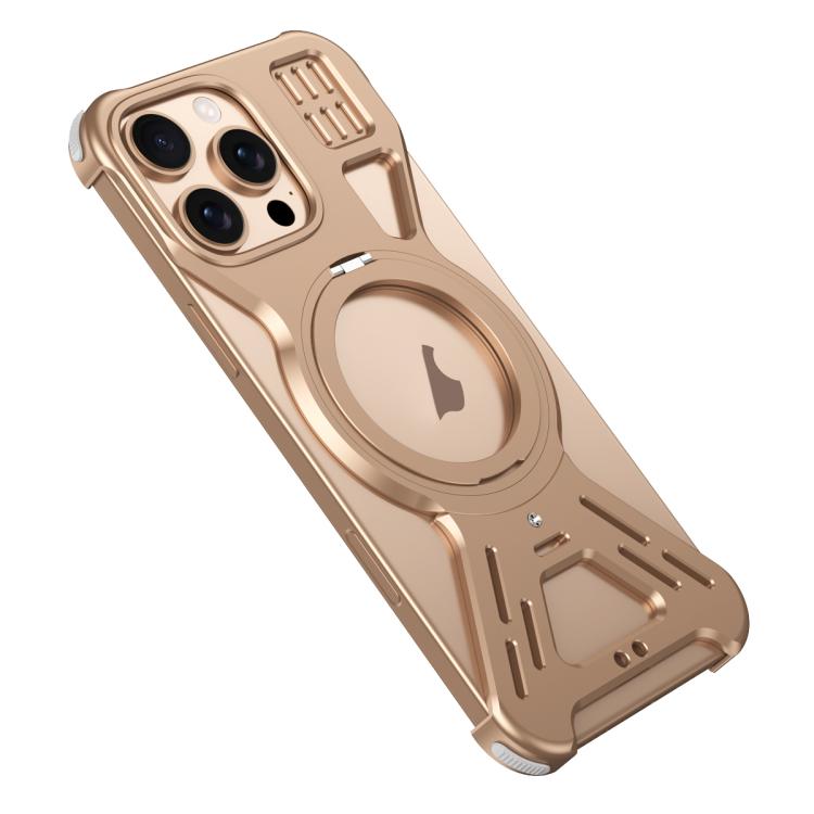 

For iPhone 16 Pro Armor 360 Holder Frameless Alloy MagSafe Phone Case(Desert Gold)