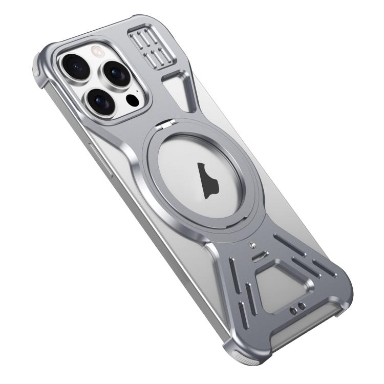

For iPhone 15 Pro Armor 360 Holder Frameless Alloy MagSafe Phone Case(Space Gray)