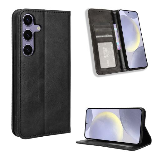 

For Samsung Galaxy S24 FE 5G Magnetic Buckle Retro Texture Leather Phone Case(Black)