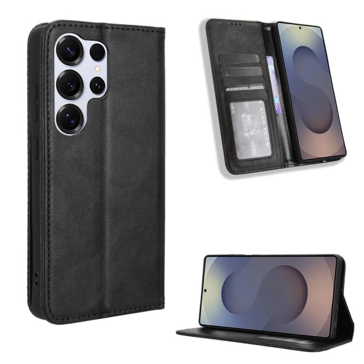 

For Samsung Galaxy S25 Ultra 5G Magnetic Buckle Retro Texture Leather Phone Case(Black)
