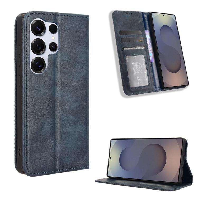 

For Samsung Galaxy S25 Ultra 5G Magnetic Buckle Retro Texture Leather Phone Case(Blue)