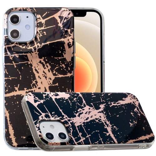 

For iPhone 12 mini Plating Marble Pattern Soft TPU Protective Case(Black Gold)