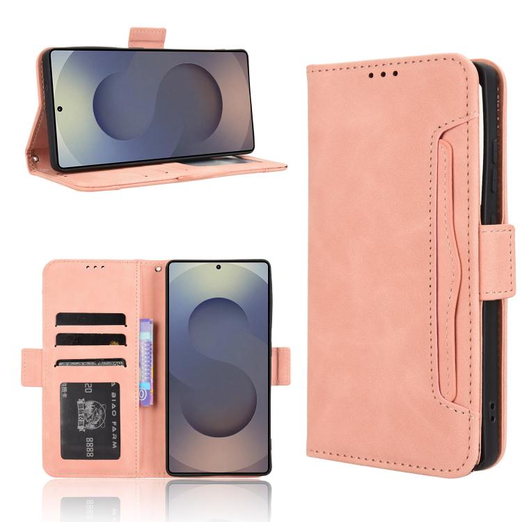 

For Samsung Galaxy S25 Ultra 5G Skin Feel Calf Texture Card Slots Leather Phone Case(Pink)