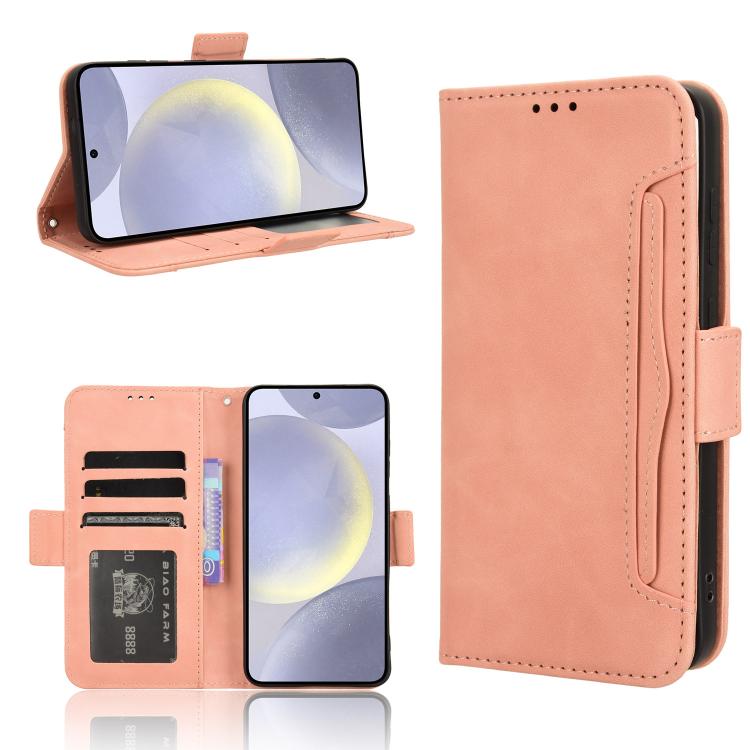 

For Samsung Galaxy S25 5G Skin Feel Calf Texture Card Slots Leather Phone Case(Pink)