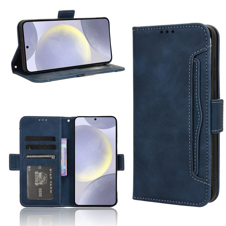 

For Samsung Galaxy S25+ 5G Skin Feel Calf Texture Card Slots Leather Phone Case(Blue)