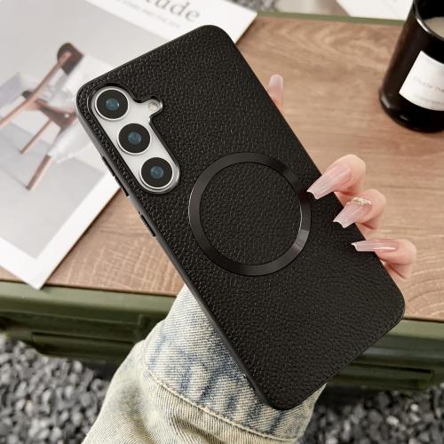 

For Samsung Galaxy S25 5G CD Magsafe Magnetic Litchi Texture Phone Case(Black)