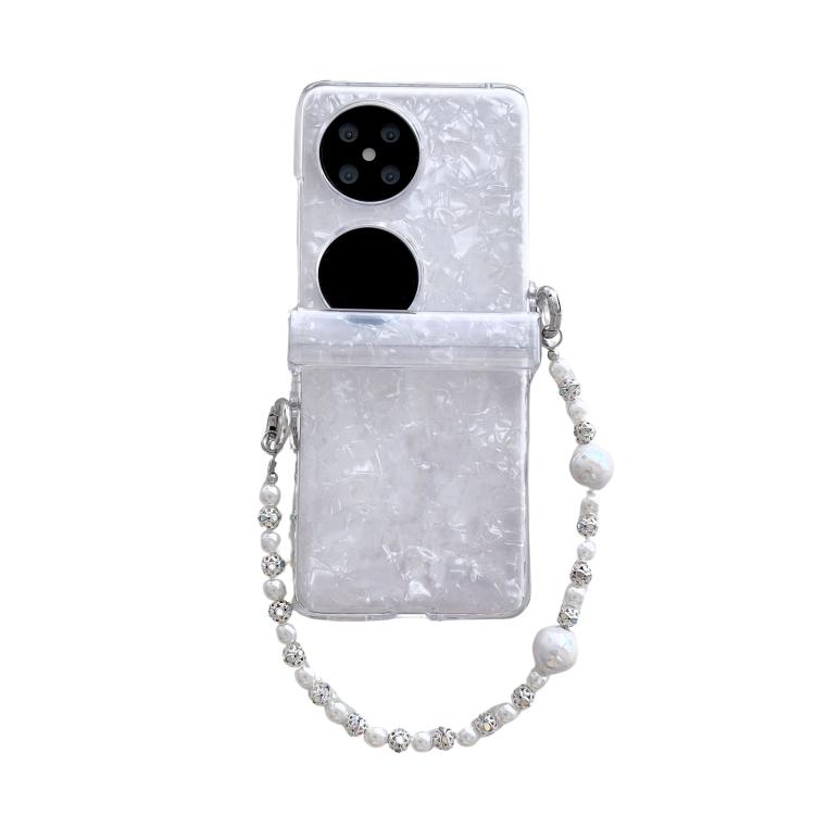 

For Huawei Pocket 2 Three Parts Pearlescent Shell Texture Phone Case with Bracelet(White)