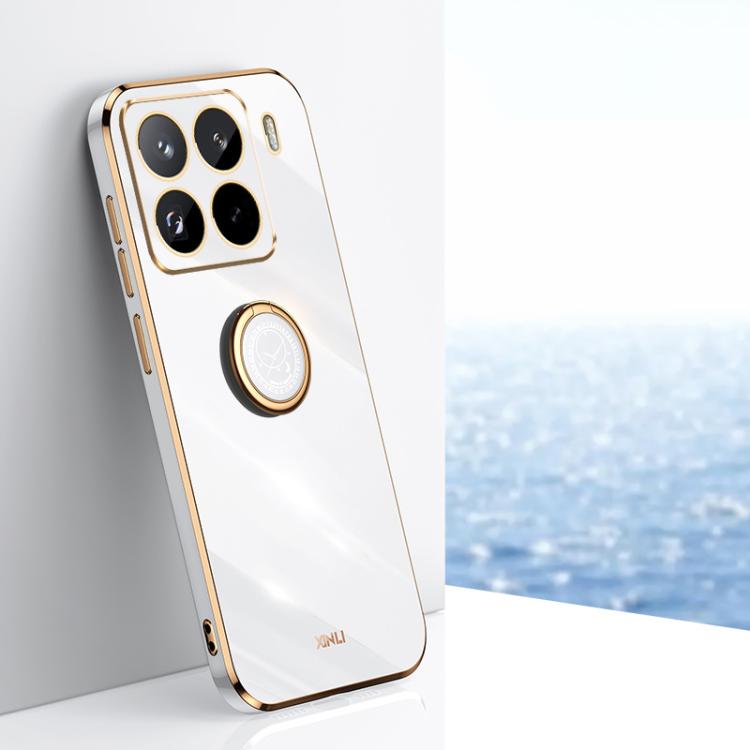 

For Xiaomi 15 Pro XINLI Straight Edge 6D Electroplate TPU Phone Case with Ring Holder(White)