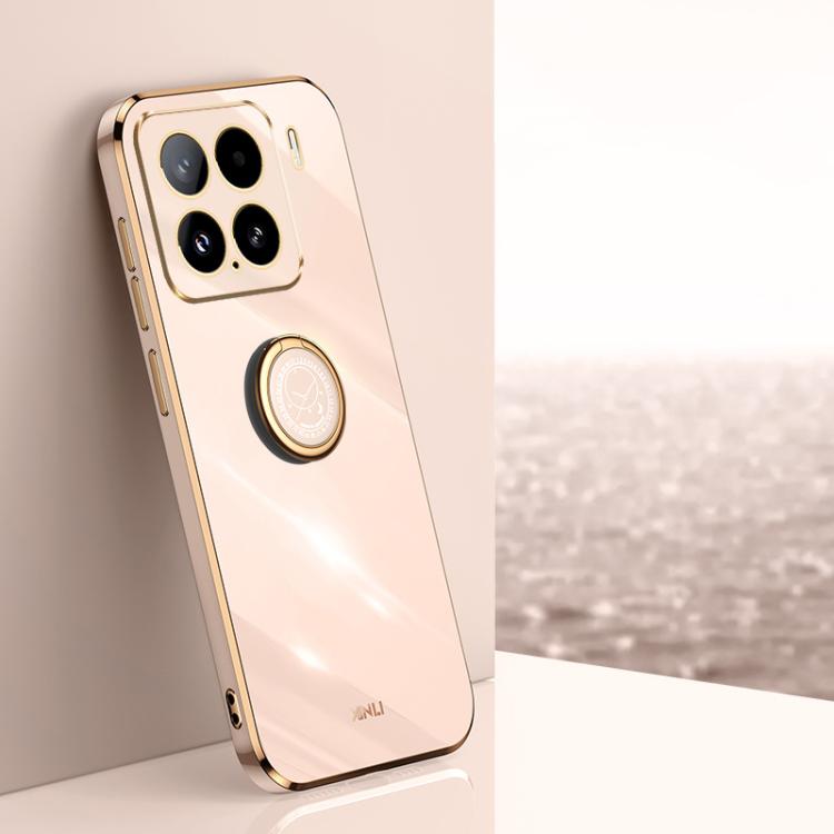 

For Xiaomi 15 XINLI Straight Edge 6D Electroplate TPU Phone Case with Ring Holder(Pink)