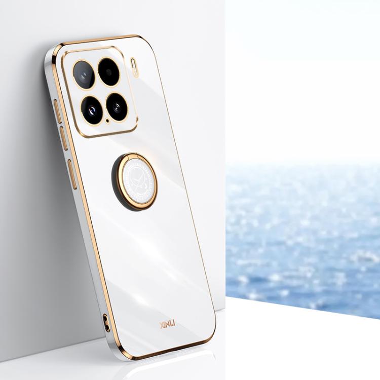 

For Xiaomi 15 XINLI Straight Edge 6D Electroplate TPU Phone Case with Ring Holder(White)