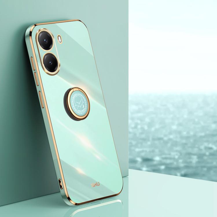 

For Xiaomi Poco X7 Pro XINLI Straight Edge 6D Electroplate TPU Phone Case with Ring Holder(Mint Green)