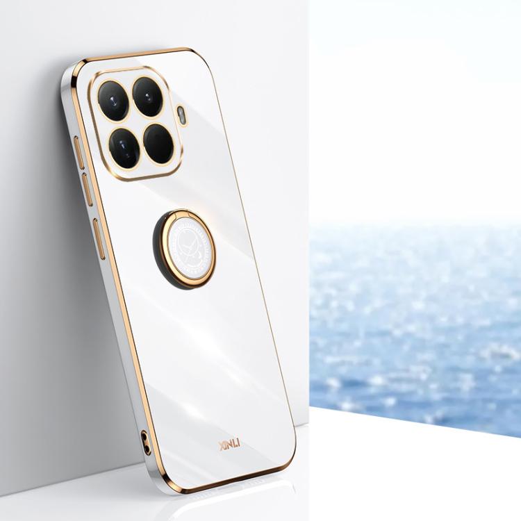 

For Xiaomi 15T Pro 5G XINLI Straight Edge 6D Electroplate TPU Phone Case with Ring Holder(White)