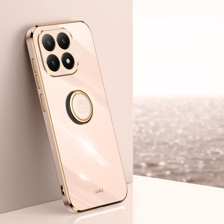 

For Xiaomi 15T Global XINLI Straight Edge 6D Electroplate TPU Phone Case with Ring Holder(Pink)