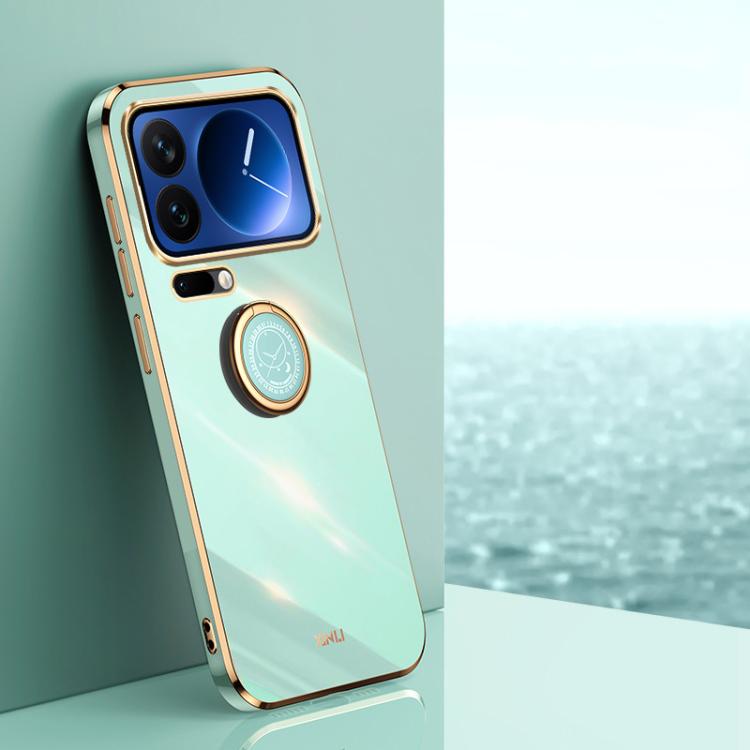 

For Xiaomi 17 Pro XINLI Straight Edge 6D Electroplate TPU Phone Case with Ring Holder(Mint Green)