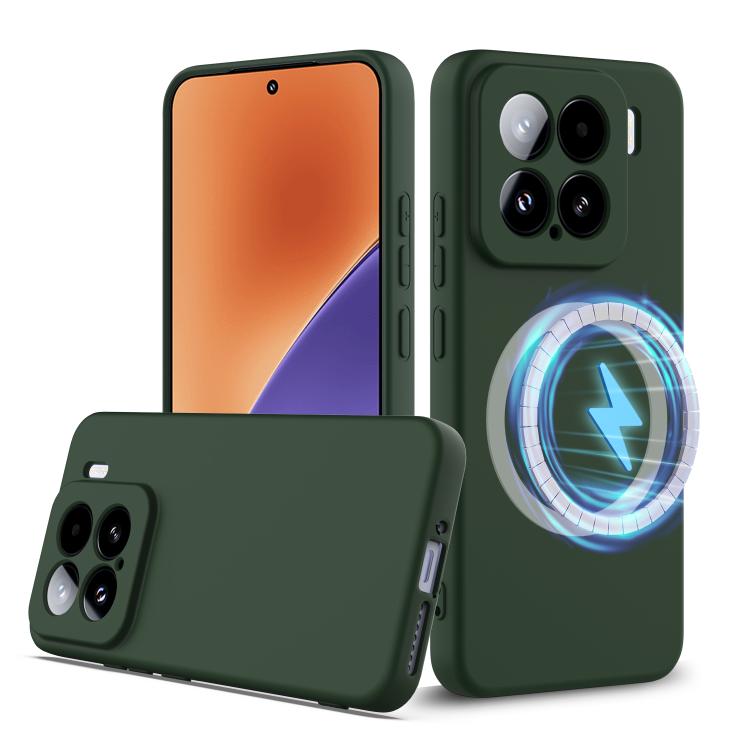 

For Xiaomi 15 Shockproof Silicone Magsafe Phone Case(Dark Green)