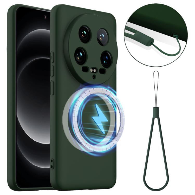 

For Xiaomi 14 Ultra Shockproof Silicone Magsafe Phone Case(Dark Green)