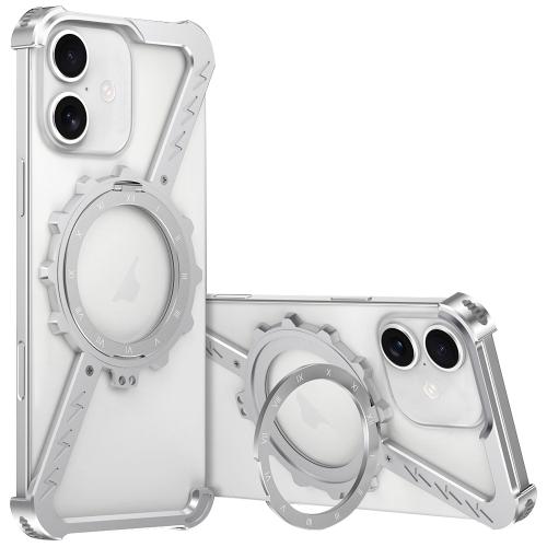 

For iPhone 16 Plus Z-shaped Frameless Metal 360 Holder MagSafe Phone Case(Space Silver)