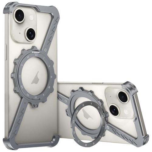 

For iPhone 15 Z-shaped Frameless Metal 360 Holder MagSafe Phone Case(Space Grey)