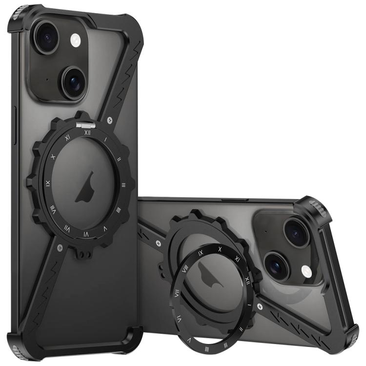 

For iPhone 14 Z-shaped Frameless Metal 360 Holder MagSafe Phone Case(Black)