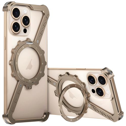 

For iPhone 14 Pro Max Z-shaped Frameless Metal 360 Holder MagSafe Phone Case(Desert Gold)