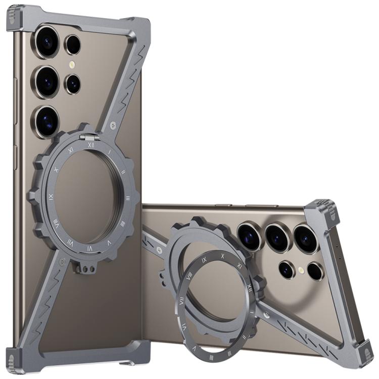 

For Samsung Galaxy S24 Ultra 5G Z-shaped Frameless Metal 360 Holder MagSafe Phone Case(Space Grey)