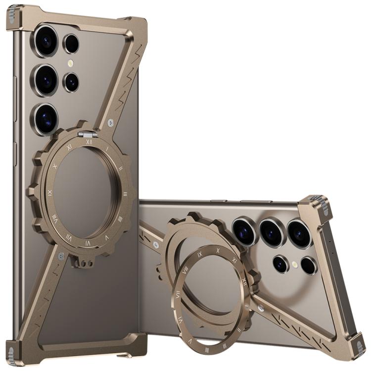 

For Samsung Galaxy S23 Ultra 5G Z-shaped Frameless Metal 360 Holder MagSafe Phone Case(Desert Gold)