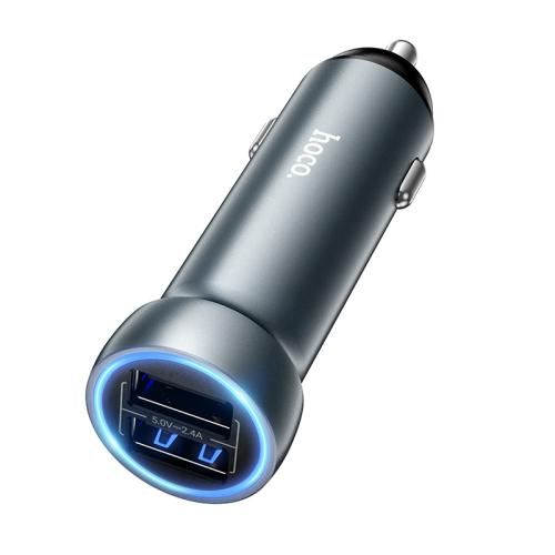 

hoco Z54 Prosperous USB-A Dual Port Car Charger(Grey)