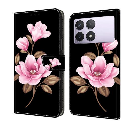 

For Redmi K70E Fresh Painted Leather Phone Case(Black Flowers)