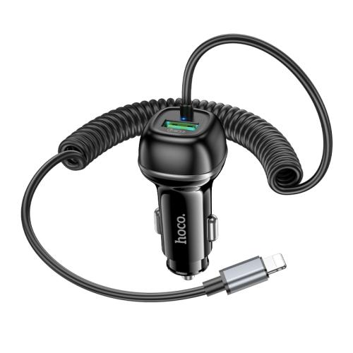 

hoco Z58B Rank PD30W and QC3.0 Car Charger with 8 Pin Spring Cable(Black)