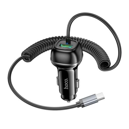 

hoco Z58B Rank PD30W and QC3.0 Car Charger with Type-C Spring Cable(Black)