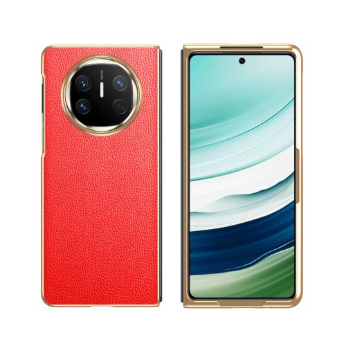 

For Huawei Mate X6 Electroplated Litchi Pattern Phone Leather Case with Glass Lens(Red)