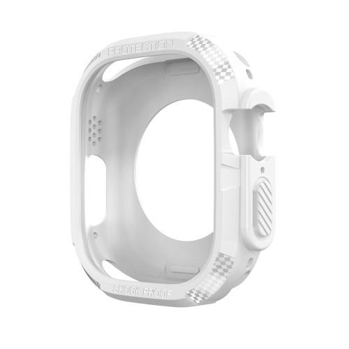 For Apple Watch 44mm Three-proof TPU Carbon Fiber Protective Case(White)