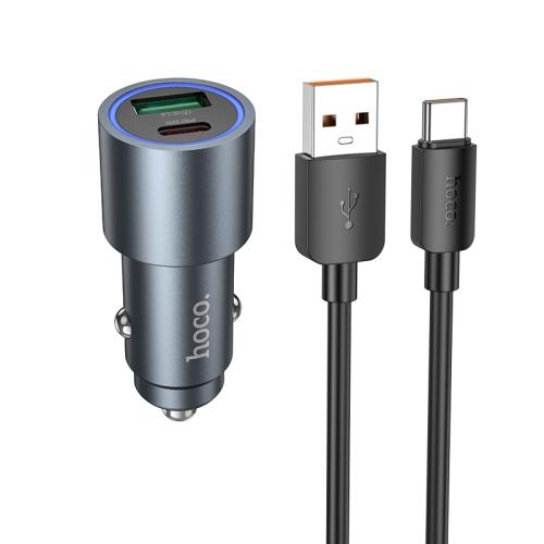 

hoco Z60 Bloom PD30W and QC3.0 Dual Port Multi-protocol Car Charger Set with USB to Type-C Cable(Metal Gray)