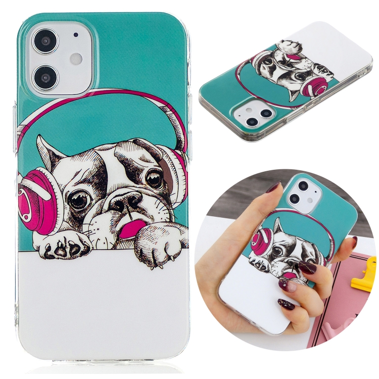 SUNSKY - For iPhone 12 mini Luminous TPU Soft Protective Case(Headset Dog)