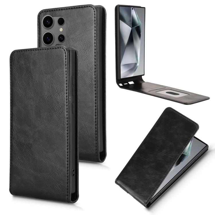 

For Samsung Galaxy S24 Ultra 5G Magnetic Vertical Flip Leather Phone Case(Black)