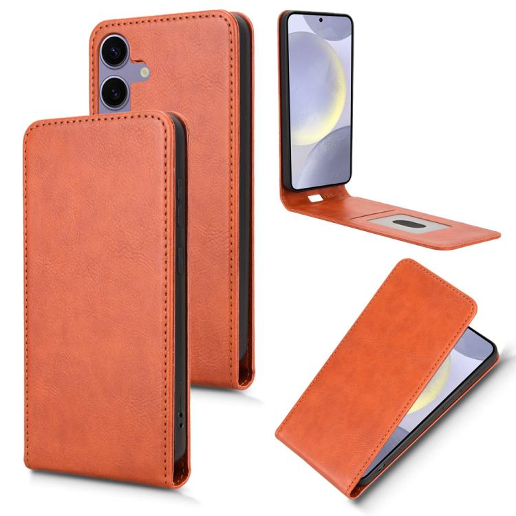 

For Samsung Galaxy S24 5G Magnetic Vertical Flip Leather Phone Case(Brown)