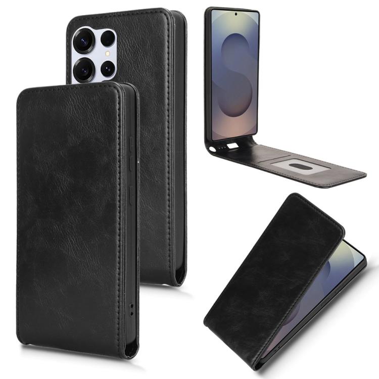 

For Samsung Galaxy S25 Ultra 5G Magnetic Vertical Flip Leather Phone Case(Black)