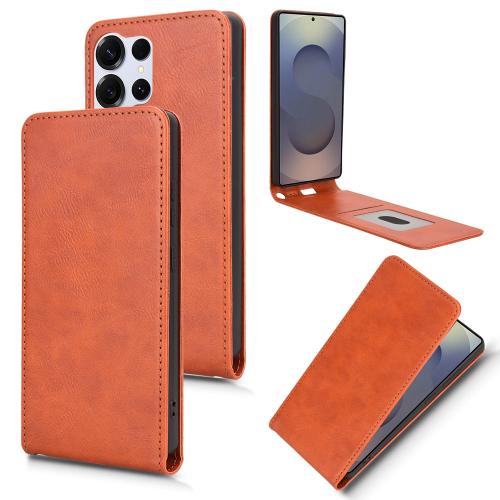 

For Samsung Galaxy S25 Ultra 5G Magnetic Vertical Flip Leather Phone Case(Brown)