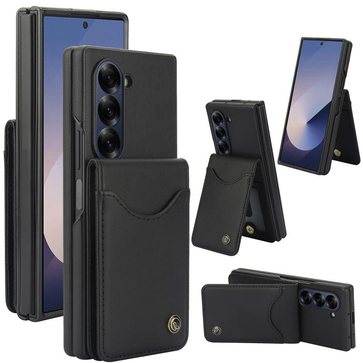 

For Samsung Galaxy Z Fold6 AwQuer RFID Vertical Flip Card Bag Holder Leather Phone Case(Black)