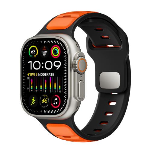 

For Apple Watch 46mm / 49mm / 45mm / 44mm Norman Buckle Two-color Silicone Watch Band(Black Orange)