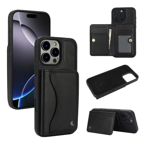 For iPhone 16 Pro Max AwQuer Horizontal Flip Card Bag Holder Leather Phone Case(Black)