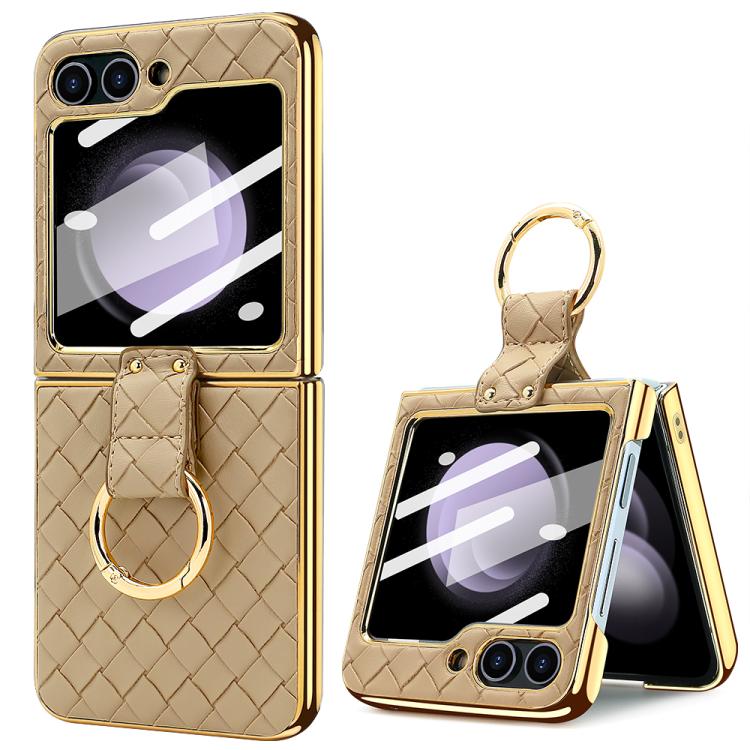 

For Samsung Galaxy Z Flip6 VIETAO Woven Leather Metal Ring Phone Case(Gold)