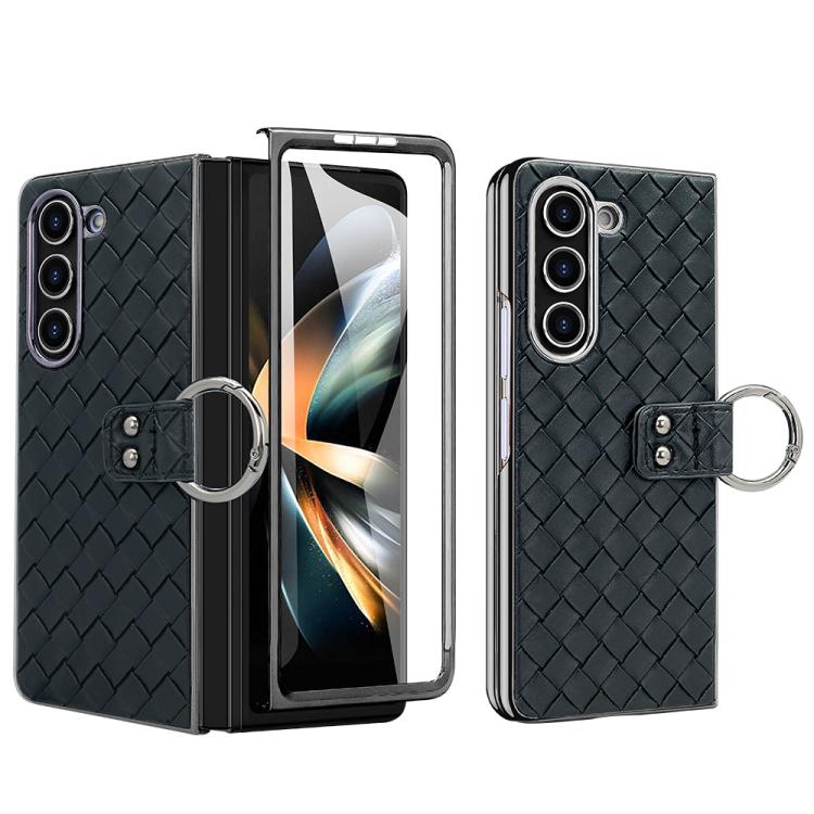 

For Samsung Galaxy Z Fold4 VIETAO Woven Leather Metal Ring Phone Case(Black)