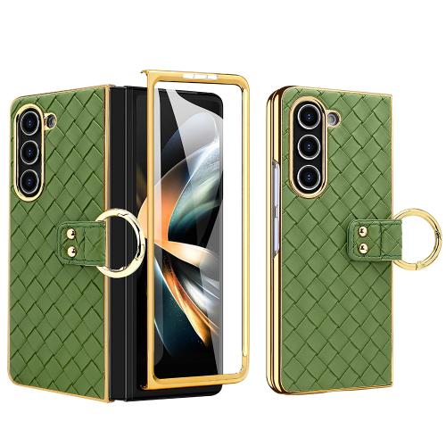 

For Samsung Galaxy Z Fold3 5G VIETAO Woven Leather Metal Ring Phone Case(Green)