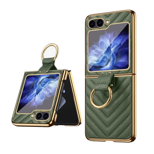 

For Samsung Galaxy Z Flip5 VIETAO Dream Series Metal Ring Leather Phone Case(Green)