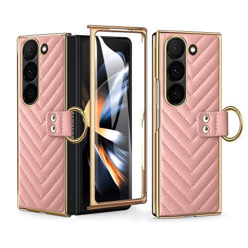 

For Samsung Galaxy Z Fold6 VIETAO Dream Series Metal Ring Leather Phone Case(Pink)