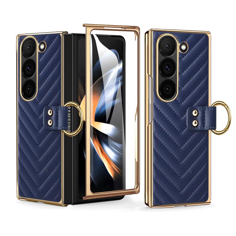 For Samsung Galaxy Z Fold6 VIETAO Dream Series Metal Ring Leather Phone Case(Blue)