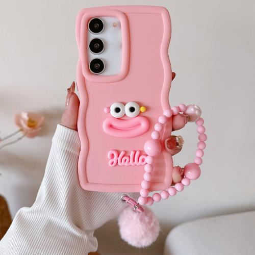 

For Samsung Galaxy S21 FE 5G Cartoon Sausage Mouth TPU Phone Case with Bead Chain(Pink)