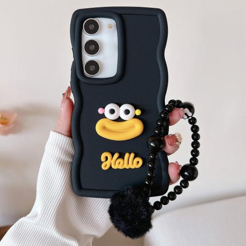 

For Samsung Galaxy S23+ 5G Cartoon Sausage Mouth TPU Phone Case with Bead Chain(Black)